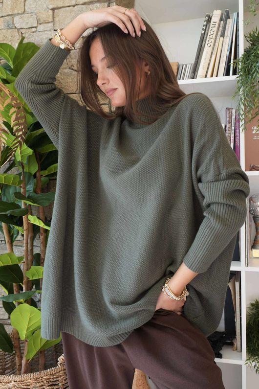 Charli Honeycomb Oversized Turtle Knit Khaki /17=